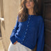 Things Between Piper Cardigan Pin-Striped Royal - lifestyle front view