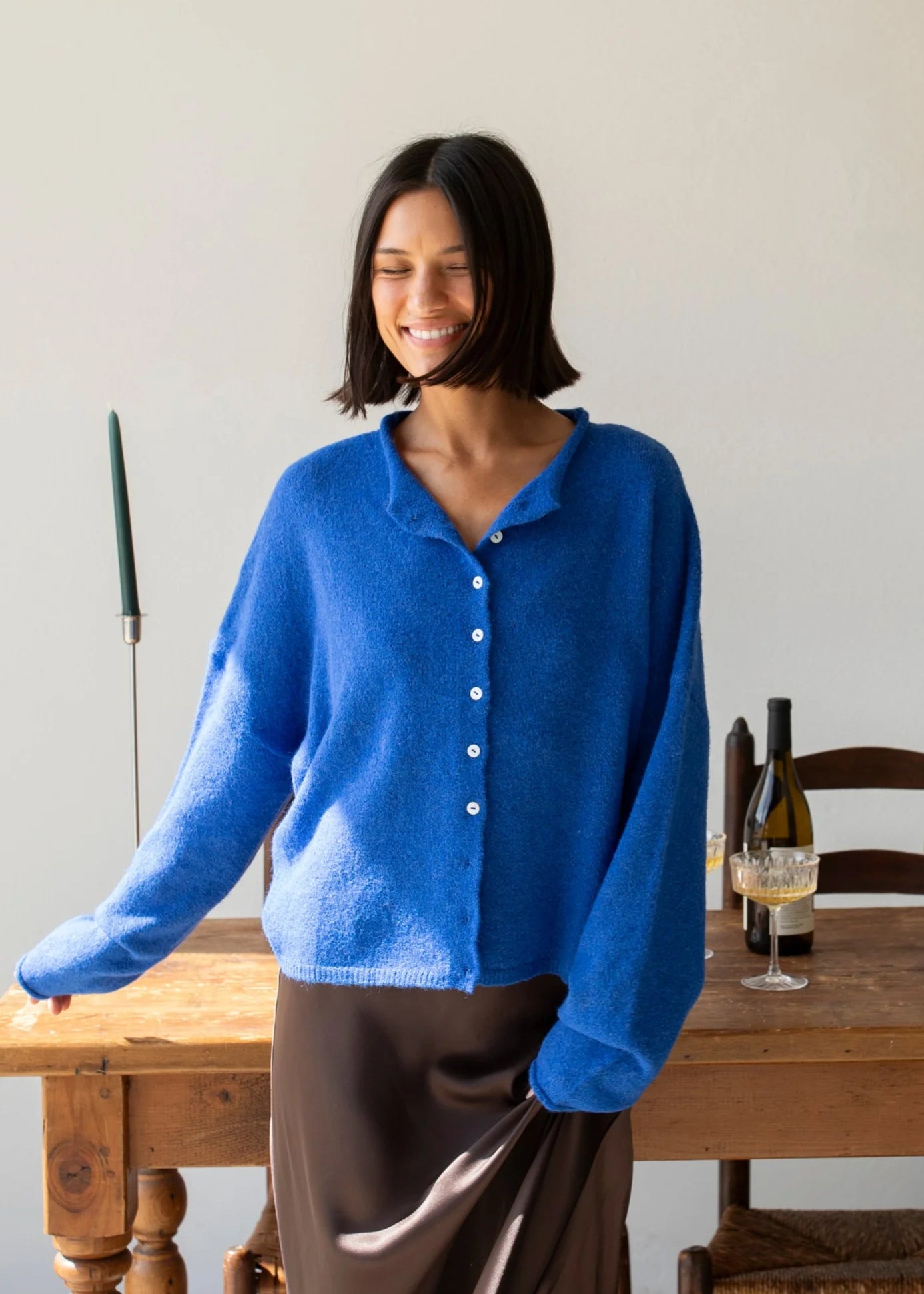 Blue Piper Cardigan (Hailey Button Down Cardigan) styled casually — cozy women’s knit layering piece for everyday wear.