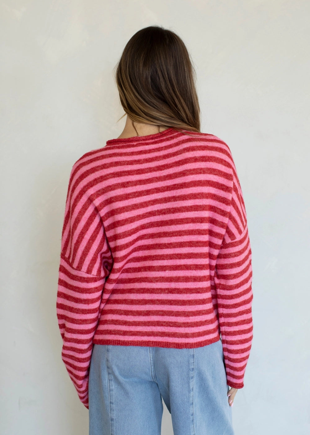 Things Between Piper Cardigan Striped Red Combo - back view