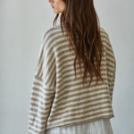 Back View if Hailey Button Down Cardigan in Taupe/Ivory