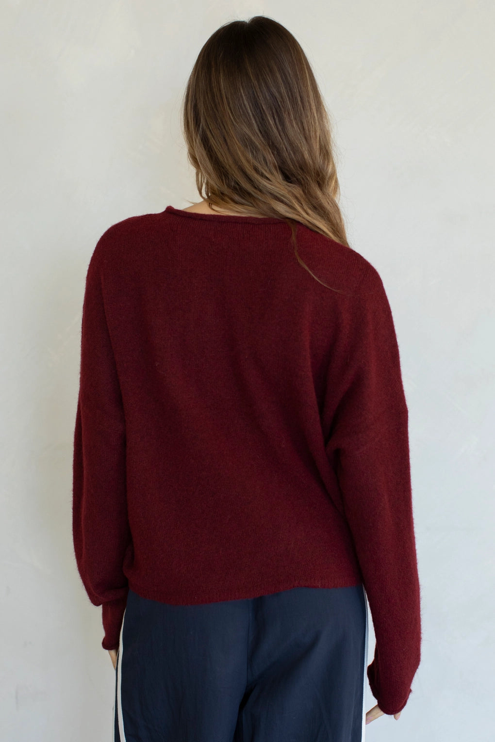 Hailey Button Down Cardigan in wine back view