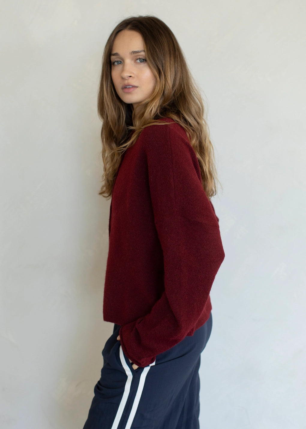 Things Between Piper Cardigan Wine - side view
