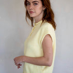 Side view of the Piper Vest Cardigan in butter showing sleeveless relaxed fit