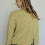 Back view of honey pin striped Hailey cardigan with soft lightweight knit