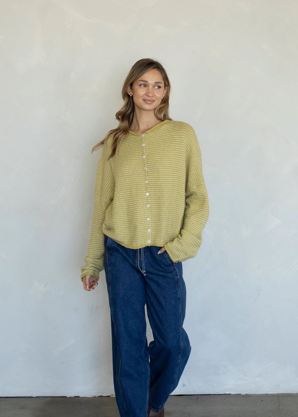 Things Between Piper Cardigan Pin-Striped Honey - front view
