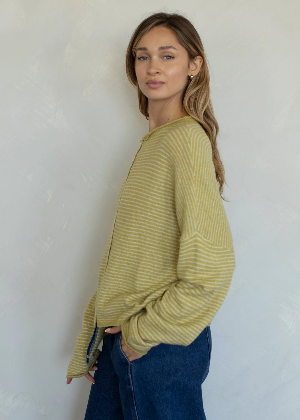 Things Between Piper Cardigan Pin-Striped Honey - side view