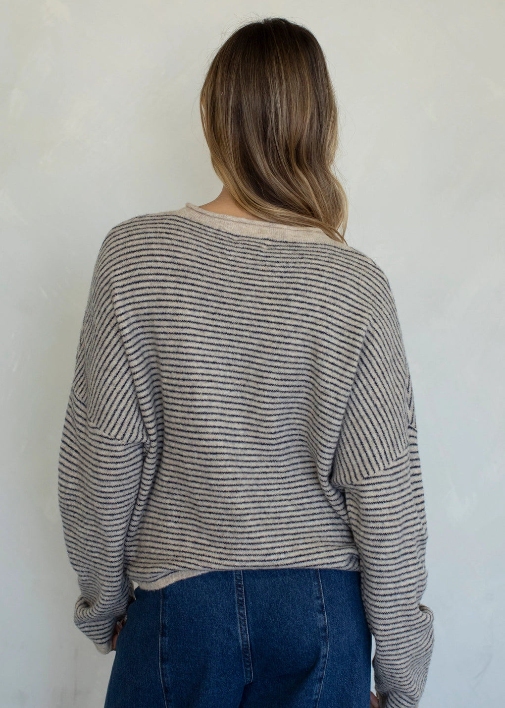 Things Between Piper Cardigan Pin-Striped Natural - back view