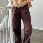 Hallie Pinstripe Wide Leg Pants in Chocolate front view