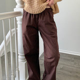 Hallie Pinstripe Wide Leg Pants in Chocolate front view