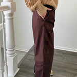 Hallie Pinstripe Wide Leg Pants in Chocolate side view