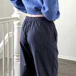 Hallie Pinstripe Wide Leg Pants in Navy back view