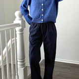 Hallie Pinstripe Wide Leg Pants in Navy full outfit