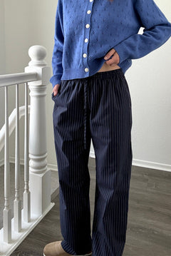 Hallie Pinstripe Wide Leg Pants in Navy main view