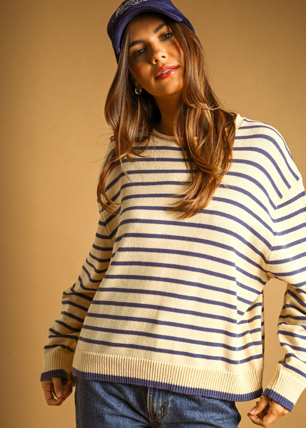 Harbor Striped Rollneck Sweater front view