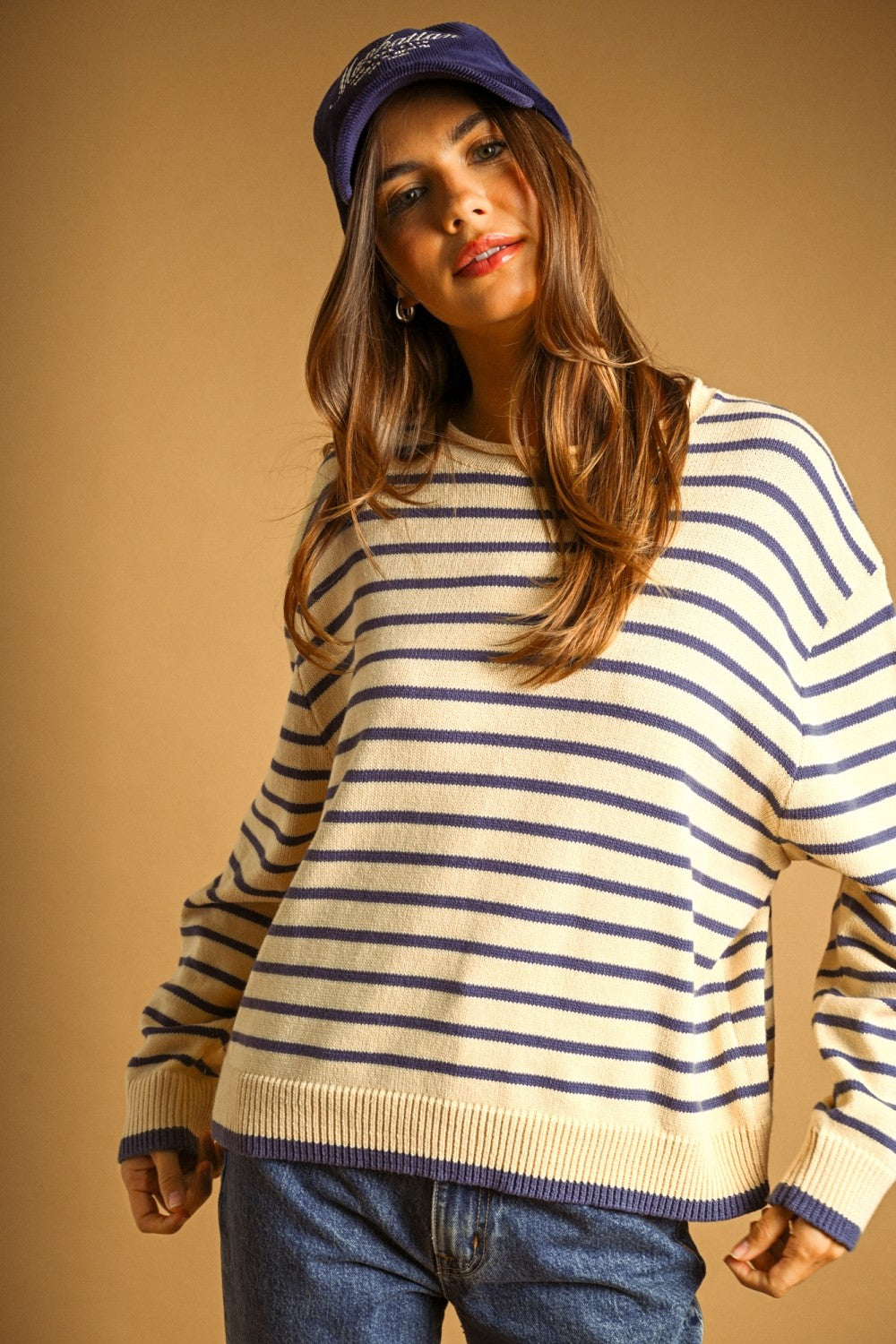 Harbor Striped Rollneck Sweater front view