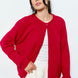 Woman wearing the Marley Harper Round-Neck Relaxed Cardigan in red - lightweight knit with button-front design and relaxed fit.
