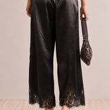Heirloom Satin Lace Wide-Leg Pants - Black