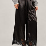 Heirloom Satin Lace Wide-Leg Pants - Black