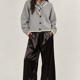 Heirloom Satin Lace Wide-Leg Pants - Black