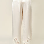 Back view of Heirloom Satin Lace Wide-Leg Pants in champagne with relaxed wide-leg fit