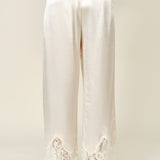 Back view of Heirloom Satin Lace Wide-Leg Pants in champagne with relaxed wide-leg fit