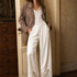 Heirloom Satin Lace Wide-Leg Pants in champagne styled with a jacket for a relaxed bohemian outfit
