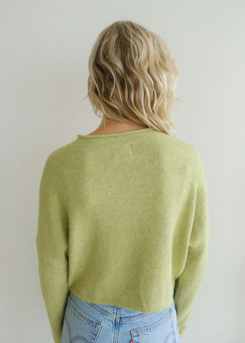 Hailey Button Down Cardigan (Piper Cardigan) in Lemongrass – back view