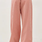 Back view of the Irene Striped Wide Leg Pants in Blush showing the relaxed fit, back pockets, and breathable striped fabric.