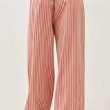 Back view of the Irene Striped Wide Leg Pants in Blush showing the relaxed fit, back pockets, and breathable striped fabric.