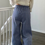 Irene Striped Wide Leg Pants in Navy - back view