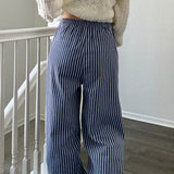 Irene Striped Wide Leg Pants in Navy - back view