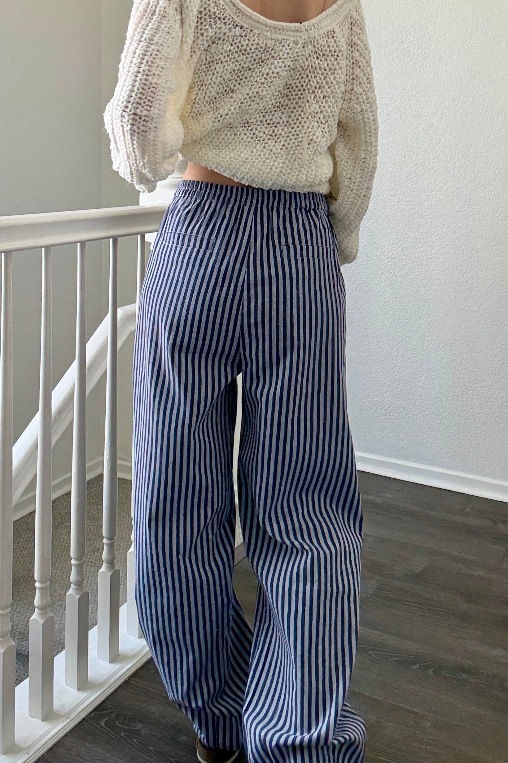 Irene Striped Wide Leg Pants in Navy - back view
