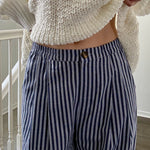 Irene Striped Wide Leg Pants in Navy - closer up front closure