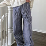 Irene Striped Wide Leg Pants in Navy front view