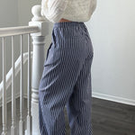 Irene Striped Wide Leg Pants in Navy side view 