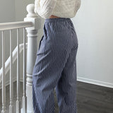 Irene Striped Wide Leg Pants in Navy side view 