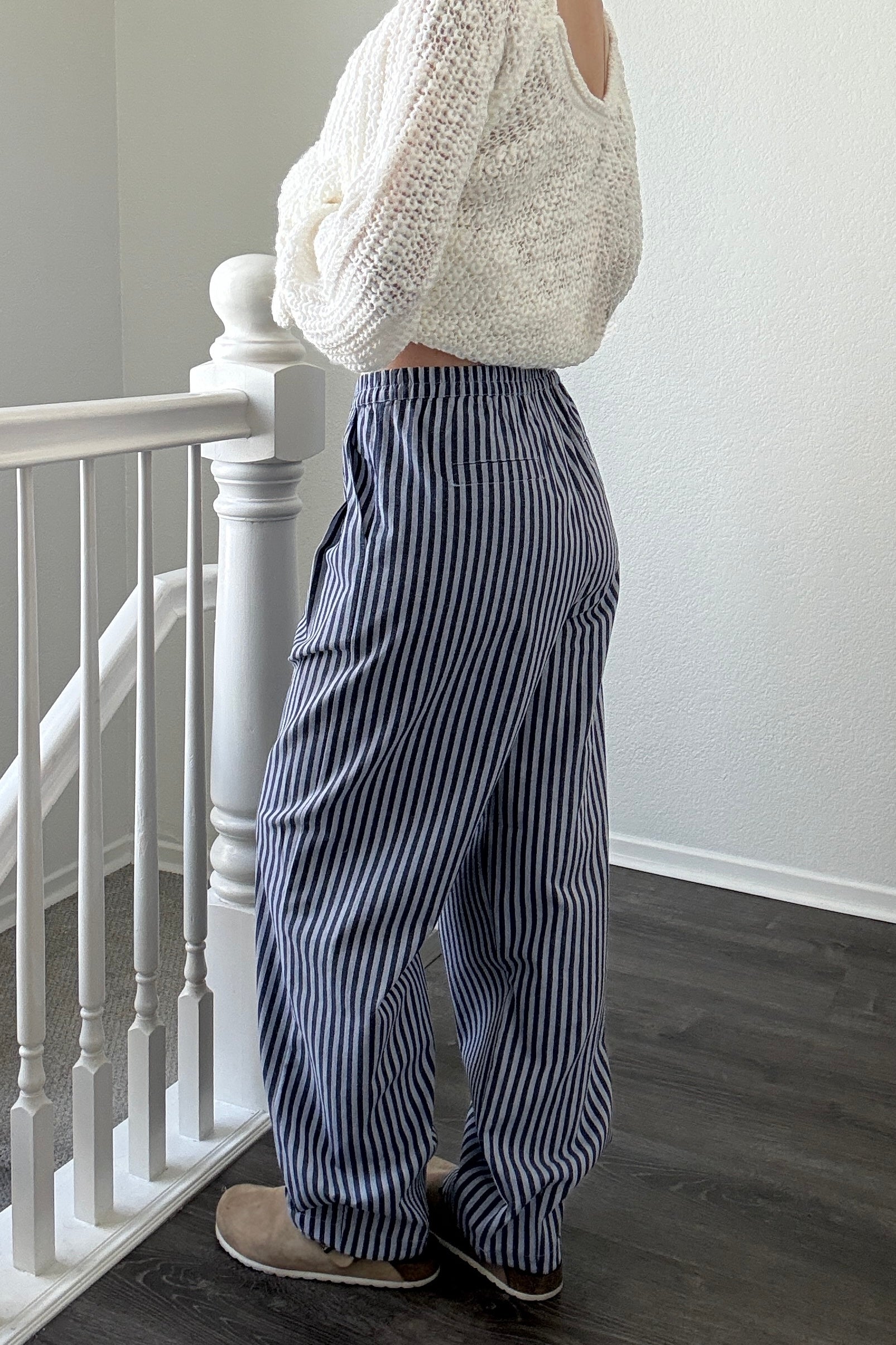 Irene Striped Wide Leg Pants in Navy side view 