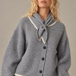 Bandana Lace Cardigan Grey - front view