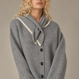 Lace-Trim Bandana Scarf Cardigan – Heather Grey
