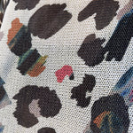 Close-up detail of the abstract leopard multi print and knit texture