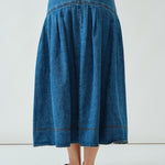 Full back view of the Lotus Basque Denim Midi Skirt