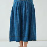 Full back view of the Lotus Basque Denim Midi Skirt