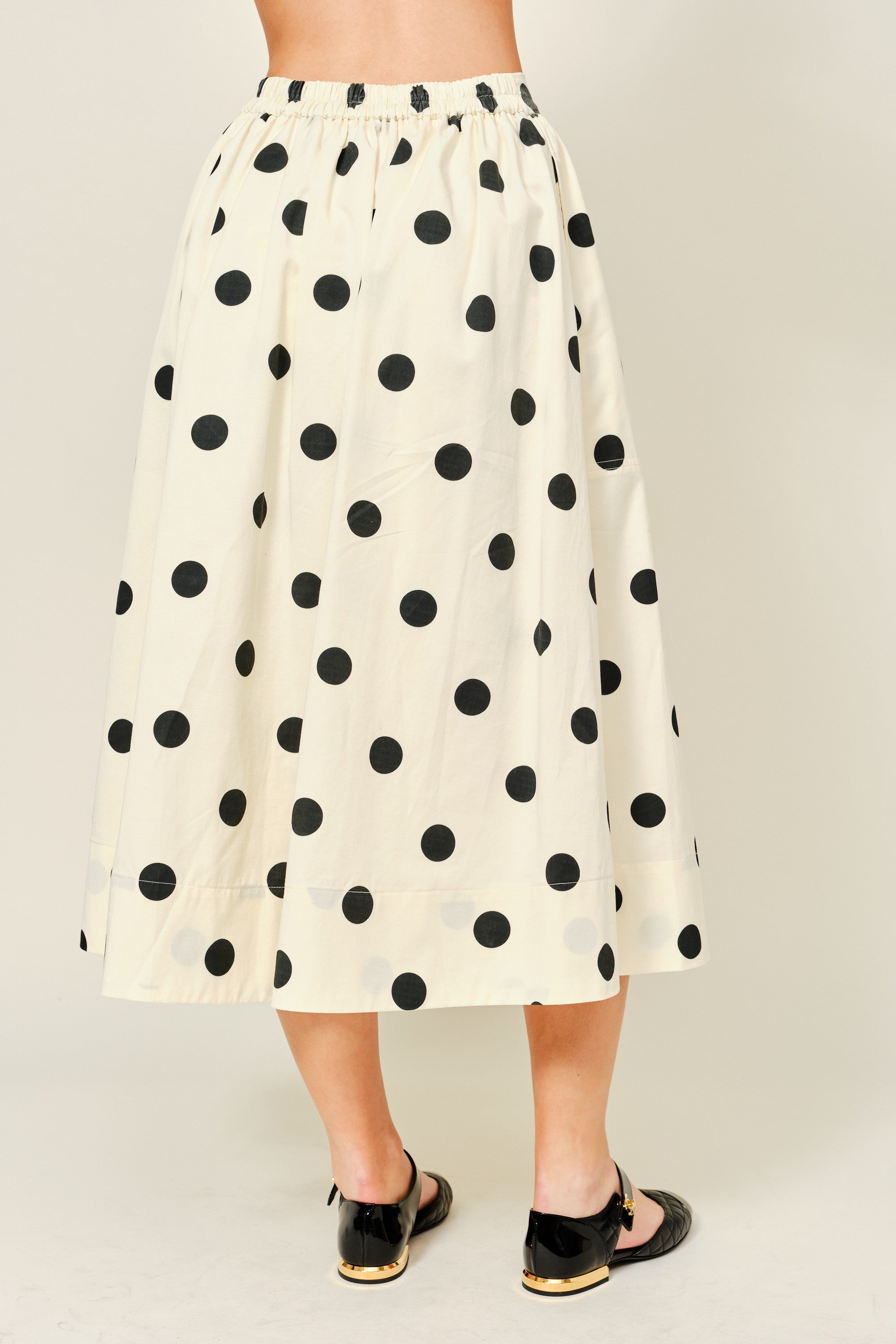Lowen Full Midi Skirt in Polka Dot Cream- back view