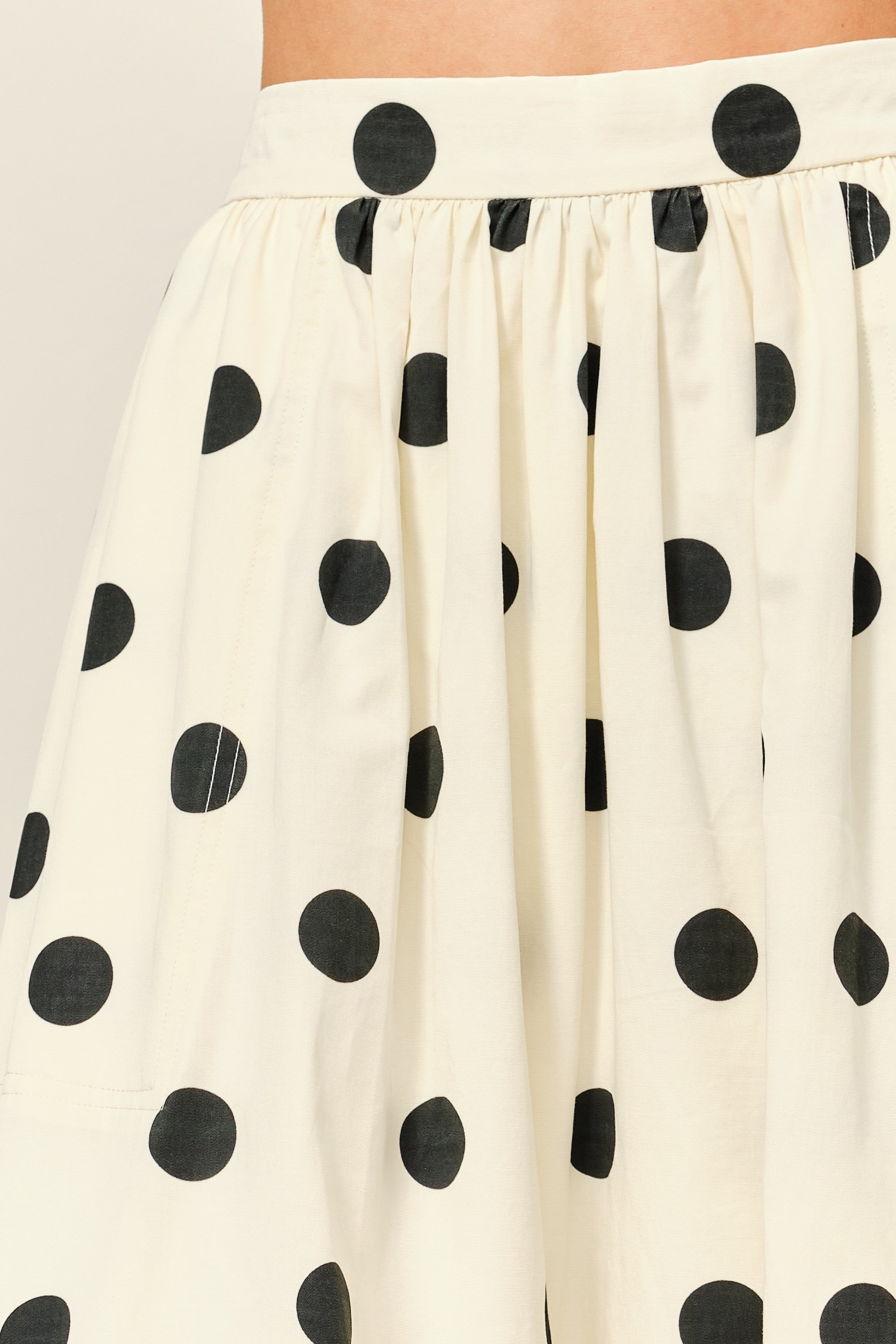 Lowen Full Midi Skirt in Polka Dot Cream - front close-up