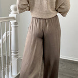 Luna Satin Wide Leg Pants in Olive back view