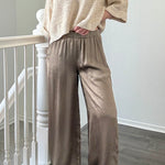 Luna Satin Wide Leg Pants in Olive front view