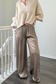 Luna Satin Wide Leg Pants in Olive front view