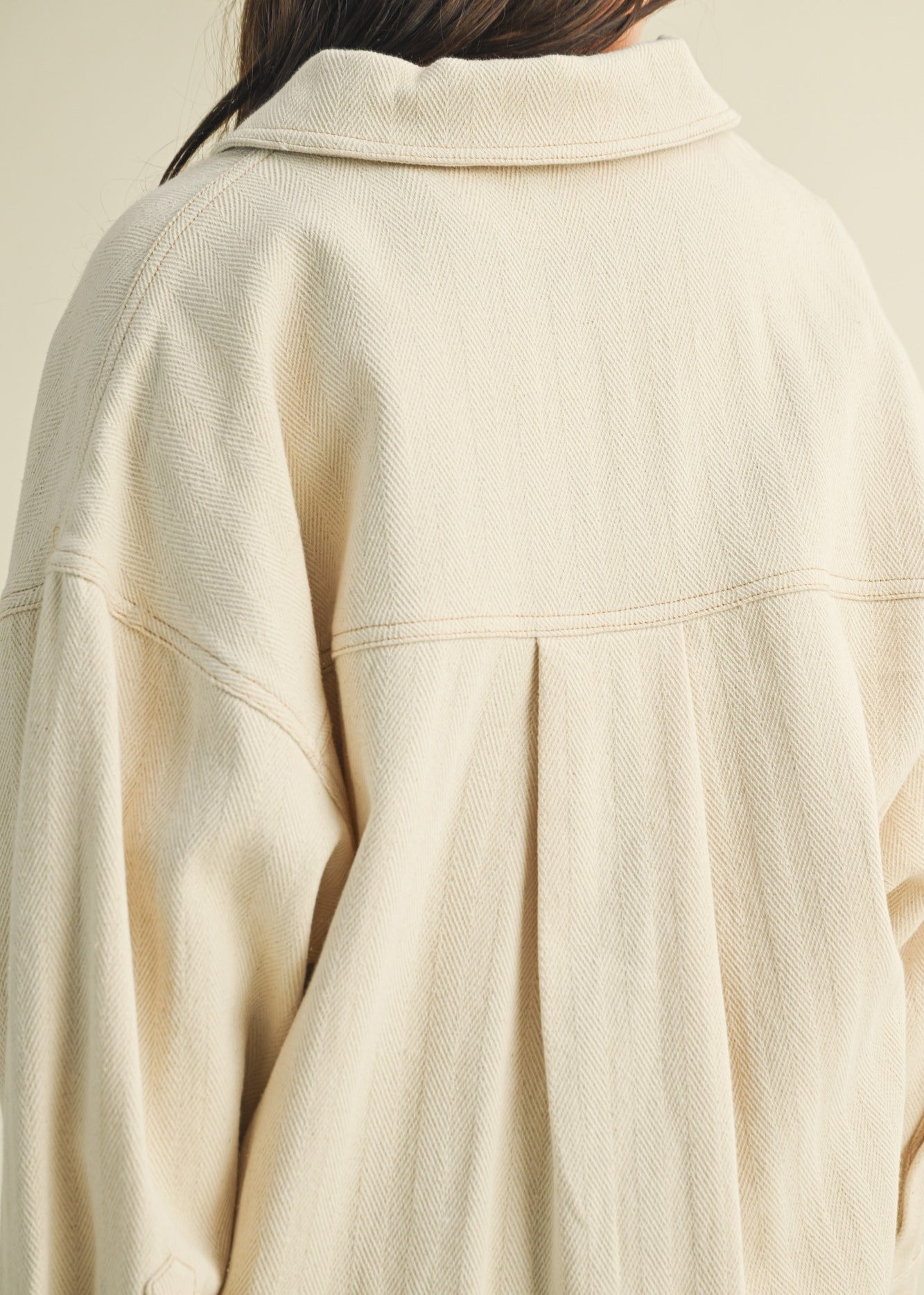 Close-up back view of Madison ribbed soft overshirt jacket 