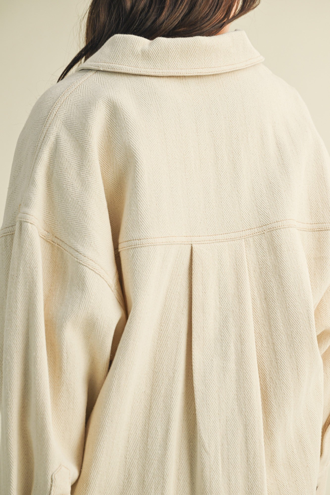 Close-up back view of Madison ribbed soft overshirt jacket 