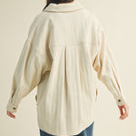 Back view of Madison ribbed soft overshirt jacket with below-the-hip length